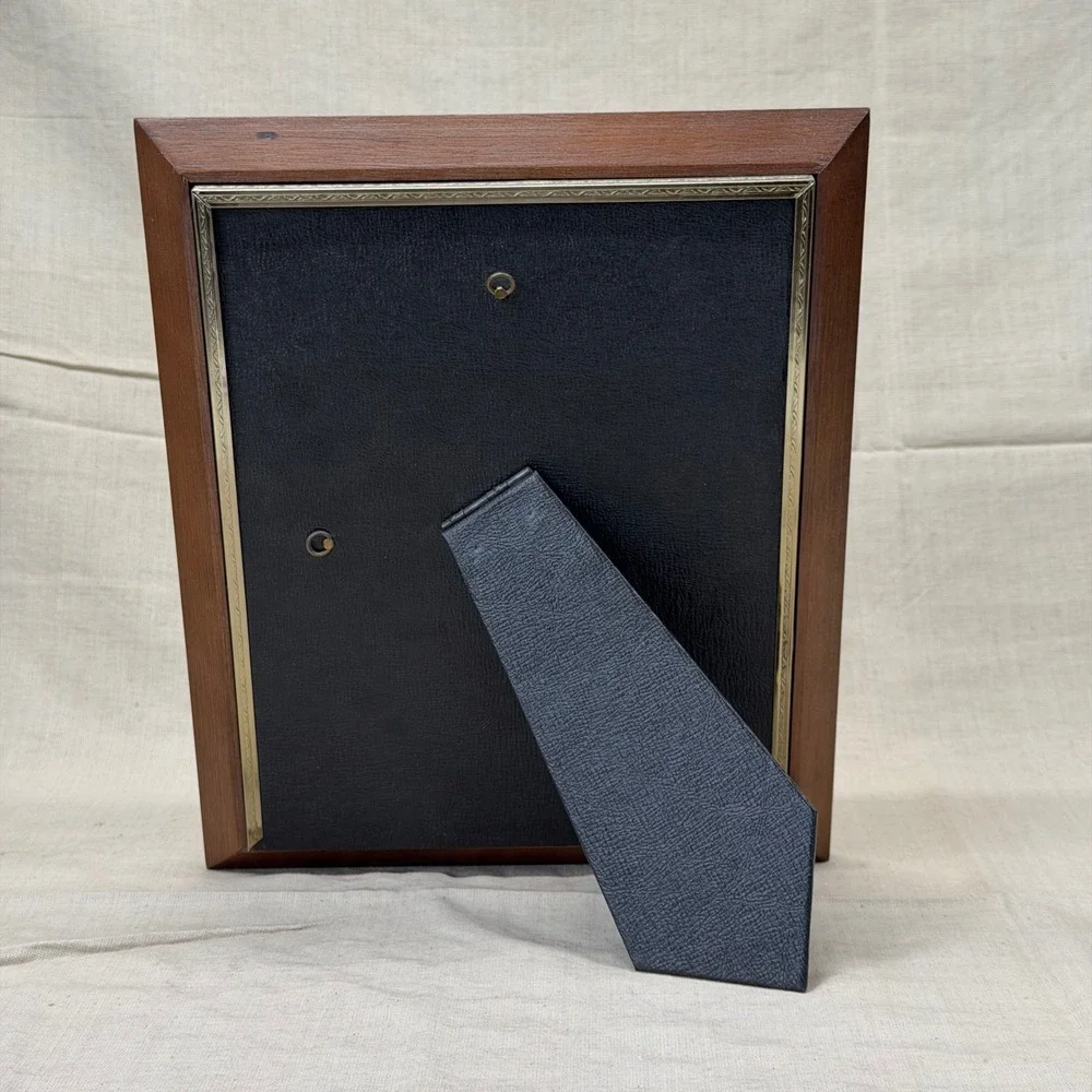 Vintage Wood Picture Frame Brass Trim Tabletop Frame Neutral Traditional Decor